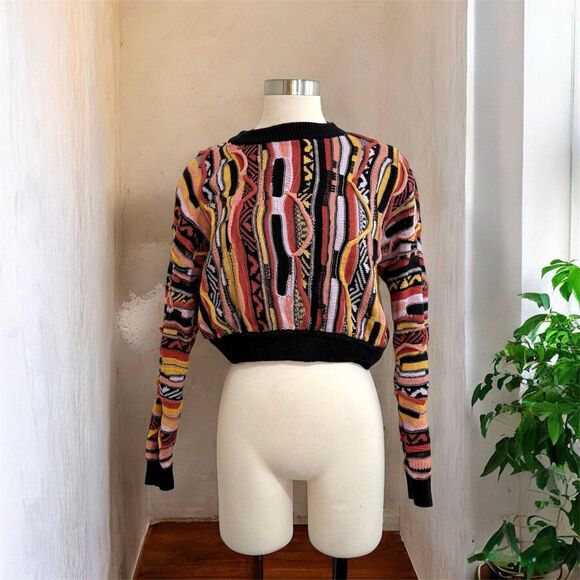 Forever 21 Black Yellow Pink Stripe 3D Sweater Dad Grandpa M Coogi Style - Picture 1 of 5